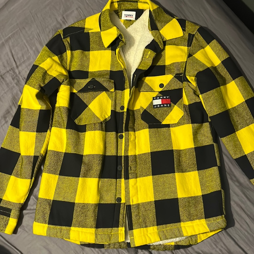 Tommy Jeans Sherpa Borg Lined Yellow Check Flannel Oversized